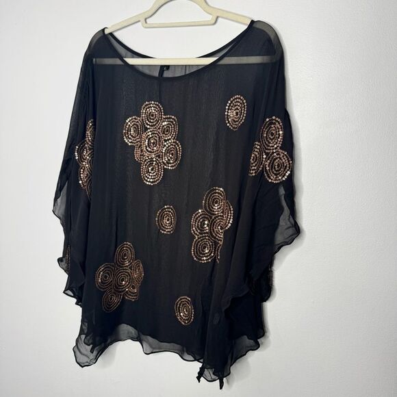 Kay Celine black beaded blouse size large - Picture 2 of 6